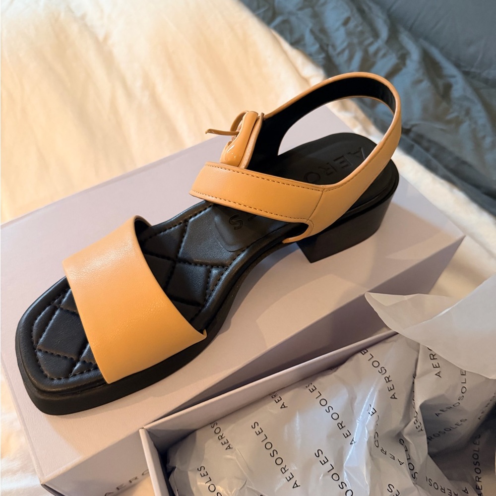AEROSOLES Tan Slingback Block Heel Sandals